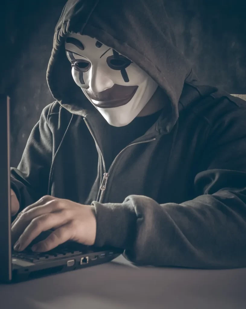 a masked imposter using a computer